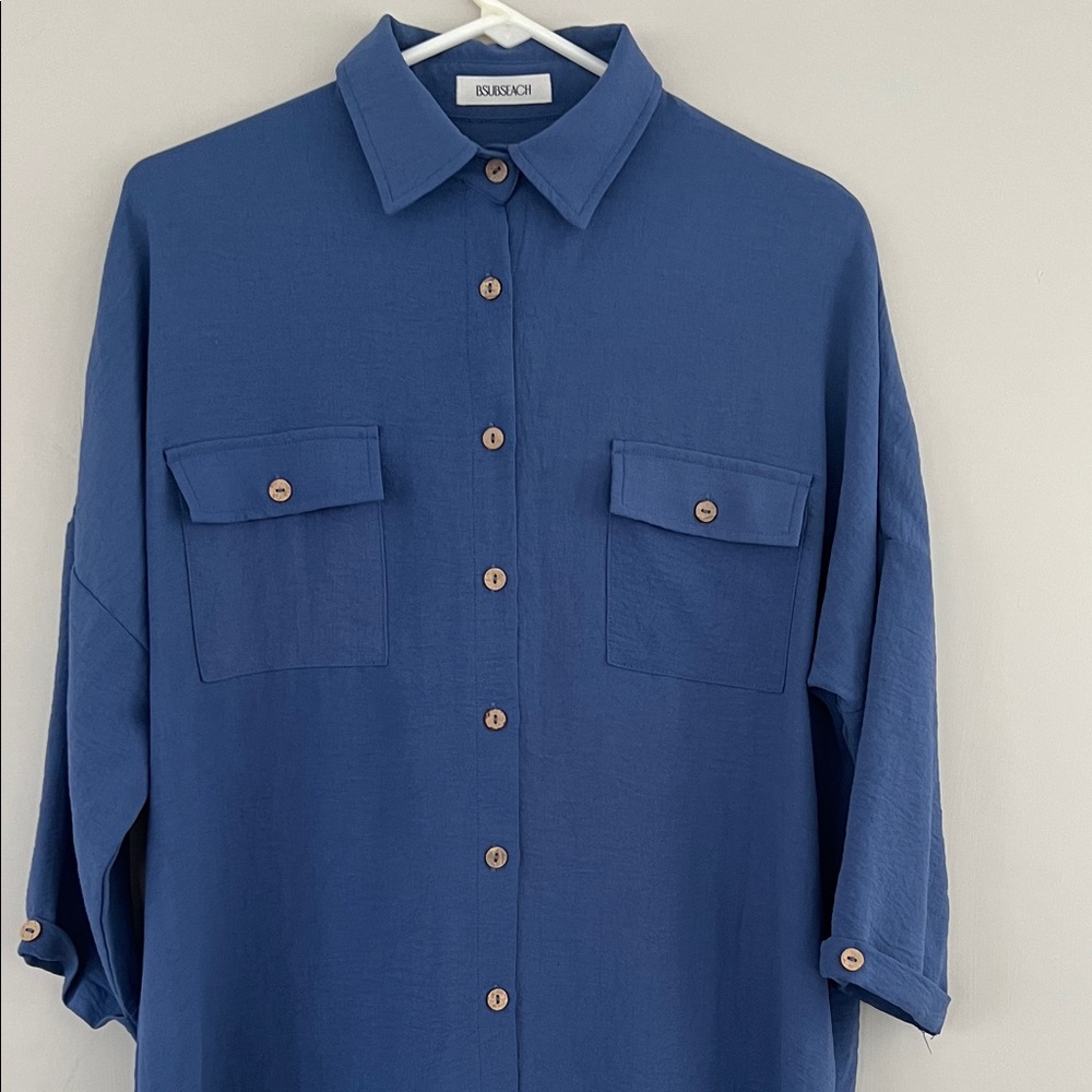 Blue Shirt/Midi Dress with Front Buttons